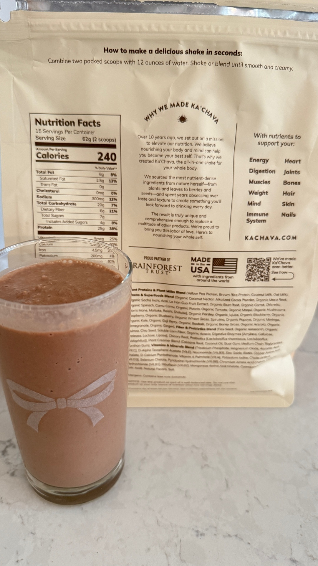 Kachava-The best tasting all in one nutrition shake. Superfoods, protein, essential vitamins, minerals, greens, probiotics, prebiotic fiber, adaptogens, antioxidants, omegas, mcts, digestive enzymes. Plant based 

#LTKfitnessgoals #LTKmorningroutine #LTKFindsUnder100