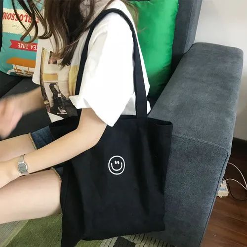 TangTangBags - Smiley Face Print Canvas Tote Bag | YesStyle Global