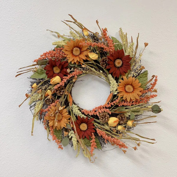 Ansuma 24" Handmade Artificial Gerbera Wreath for Fall & Winter | Wayfair North America