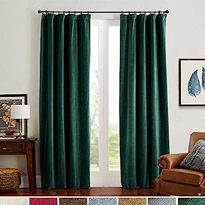 Velvet Curtain Panels Green Room Darkening Thermal Insulated Window Super Soft Luxury Drapes for ... | Amazon (US)