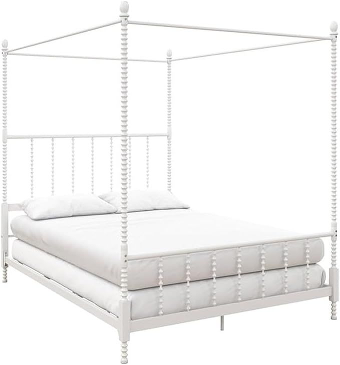 Pemberly Row Transitional Metal Queen Size Canopy Bed in White | Amazon (US)