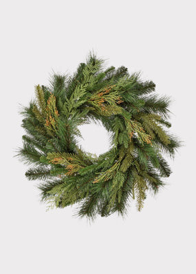 UV Treated Indoor/Outdoor Fake Winter Pine and Cedar Wreath - 24" | Afloral