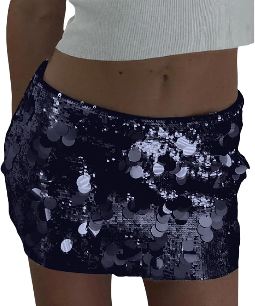ANKOMINA Women's Sexy Shiny Sequin Mini Skirt Glitter Low Waist Pencil Skirts Bodycon Dance Party... | Amazon (US)