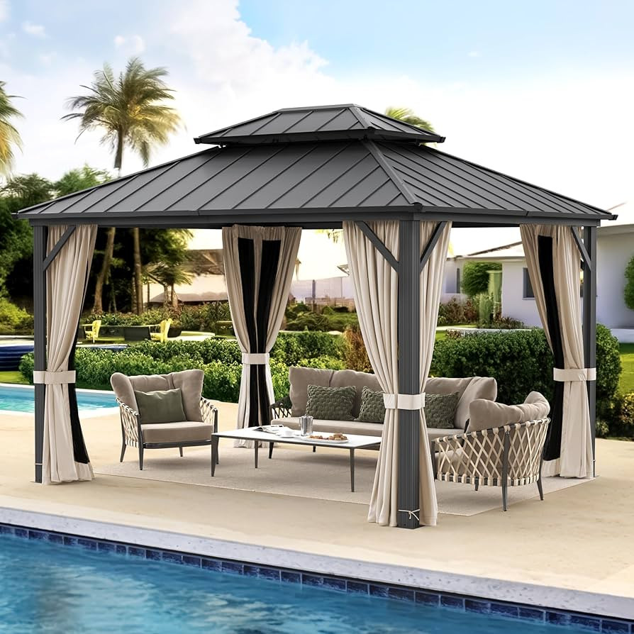 LUE BONA 10x12 Hardtop Gazebo, Galvanized Steel Double Roof Permanent Gazebo Pavilion with Alumin... | Amazon (US)