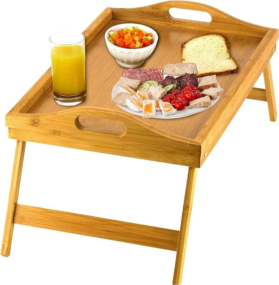 Home-It Bed Table Tray with Folding Legs - Breakfast Tray Bamboo Bed Tray for Sofa, Bed, Eating, ... | Amazon (US)