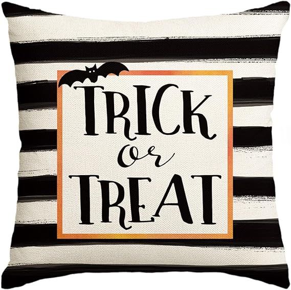 AVOIN Halloween Watercolor Stripes Trick or Treat Throw Pillow Cover, 18 x 18 Inch Bat Cushion Ca... | Amazon (US)