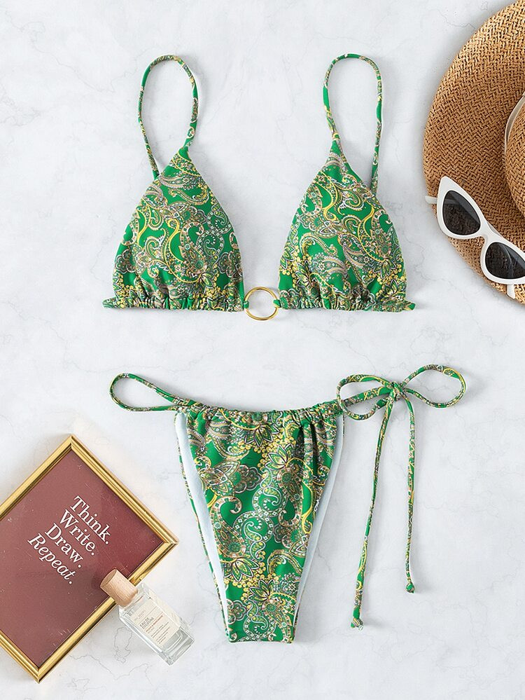 Paisley Ring Linked Triangle Bikini Swimsuit | SHEIN