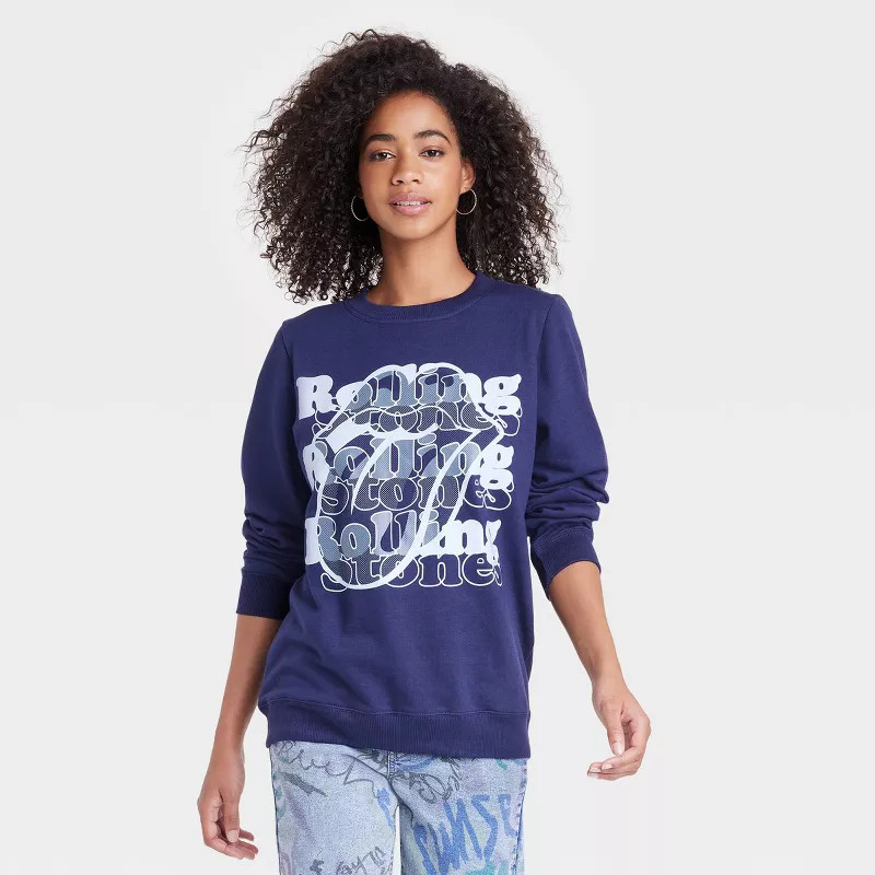 Women's Rolling Stones Graphic Sweatshirt - Navy Blue | Target