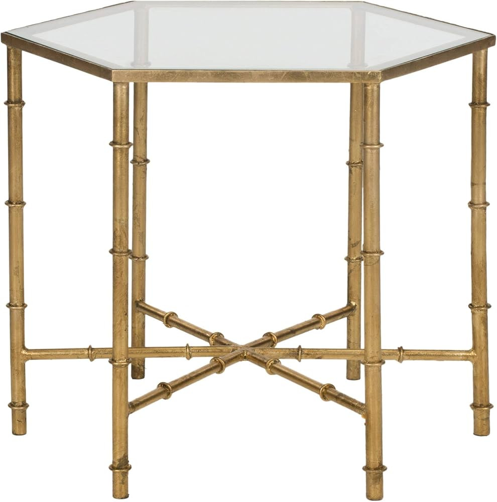 Safavieh Home Collection Kerri Leaf Top Accent Table, Gold/Clear | Amazon (US)