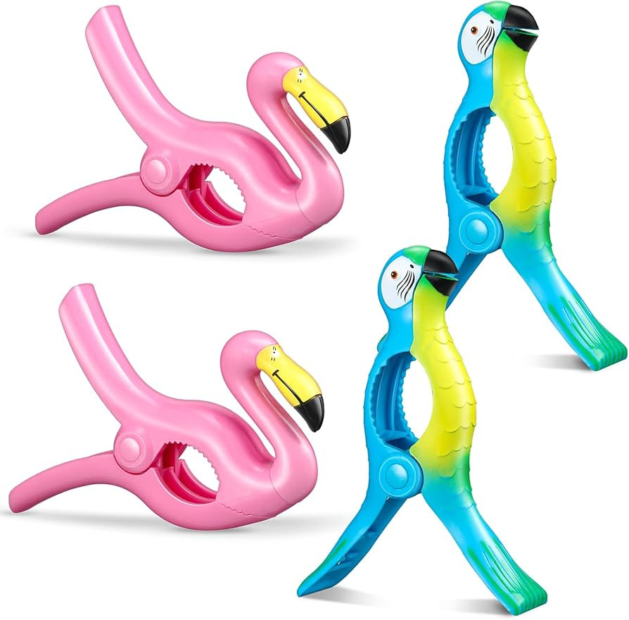 4 Pieces Flamingo Beach Towel Clip for Beach Chairs Parrot Towel Holder Clothes Pegs Beach Towel ... | Amazon (US)
