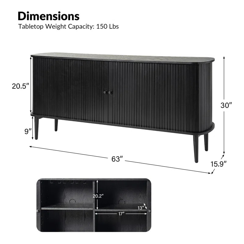 Millwood Pines Celese 63'' Wide Sideboard with Adjustable Shelves and Wire Hole & Reviews | Wayfa... | Wayfair North America