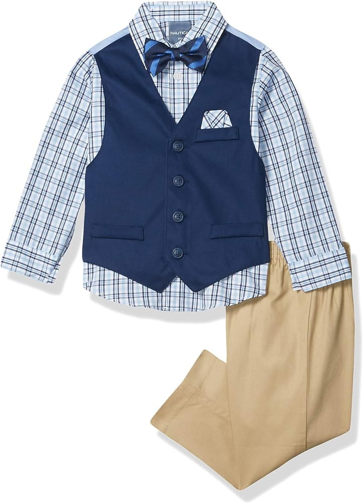 Nautica Boys' 4-piece Formal Suit Set with Vest, Pants, Collared Dress Shirt, and Tie | Amazon (US)