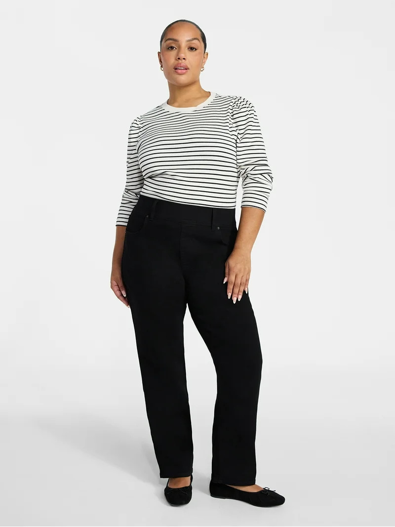 Terra & Sky Women's Plus Size Pull On High Rise Straight Leg Jeggings, 29" Inseam, Sizes 0X-4X | Walmart (US)