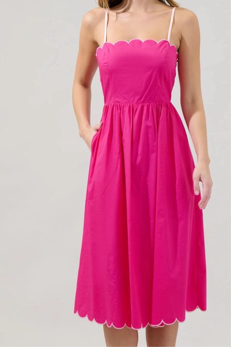 Pink scalloped midi dress 

#LTKFindsUnder100 #LTKSeasonal #LTKOver40