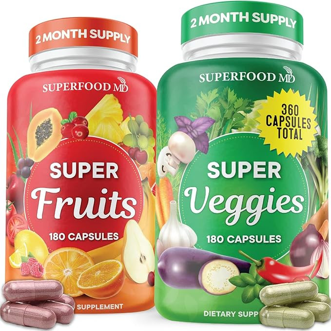 Superfood Fruit and Veggie Supplement - 360 Whole Super Fruit and Vegetable Supplements & Vitamin... | Amazon (US)