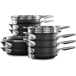 Calphalon Premier Space Saving Pots and Pans Set, 15 Piece Cookware Set, Nonstick | Amazon (US)