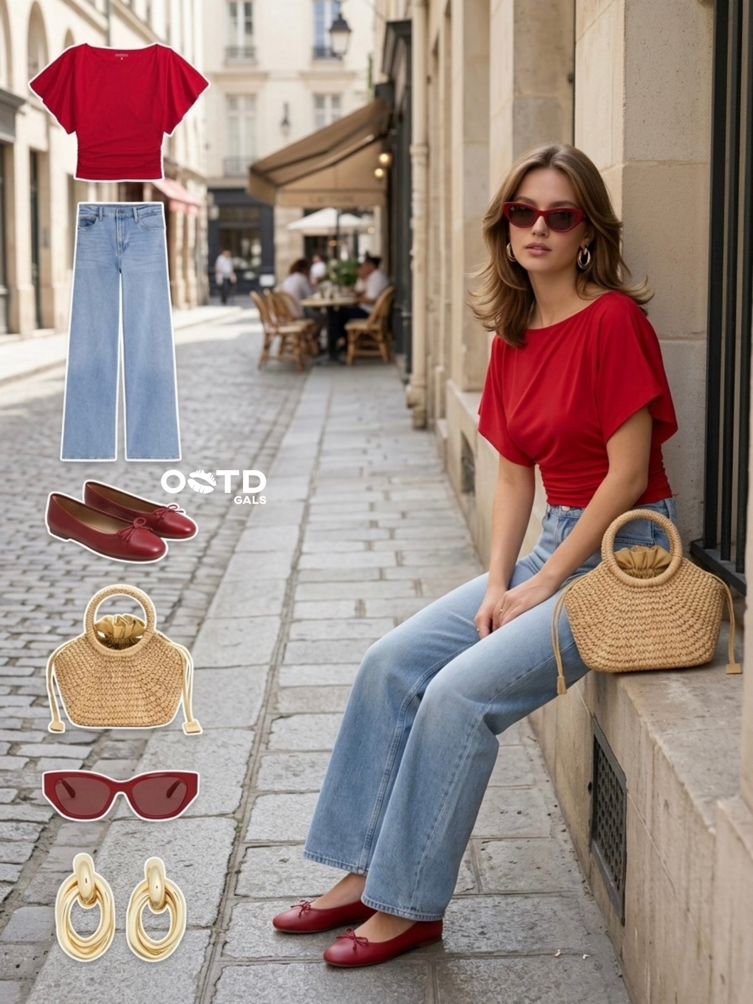 Red draped top and wide-leg jeans outfit ❤️👖

A vibrant and effortless look for summer in the city. Styling this bright red draped top with casual light wash wide-leg jeans creates a chic, comfortable silhouette. The matching red ballet flats and cat-eye sunglasses add the perfect trendy pop of color, while the woven straw bag brings a beautiful vacation-ready texture to this everyday outfit.

Style Details:
• Red short-sleeve draped top
• Light wash wide-leg jeans
• Red leather ballet flats with bow detail
• Woven straw handbag with circular top handles
• Red cat-eye sunglasses
• Gold statement hoop earrings

Recreate this chic summer style with the similar links below!

Are you loving the pop of red trend this season? Let me know below! 👇

#LTKsummer #LTKeurope #LTKstyletip