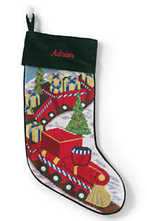 Needlepoint Personalized Christmas Stocking with Velvet Cuff | Lands' End (US)