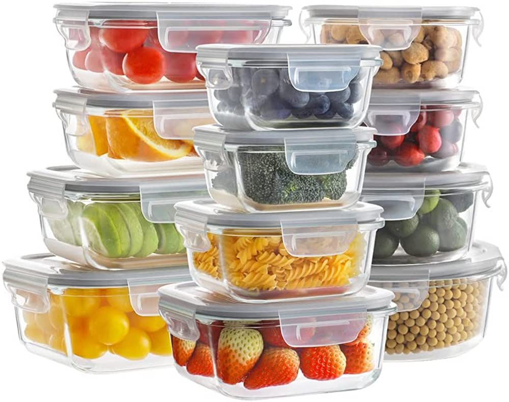 MUMUTOR Glass Food Storage Containers with Lids, [24 Piece] Glass Meal Prep Containers, Airtight ... | Amazon (US)
