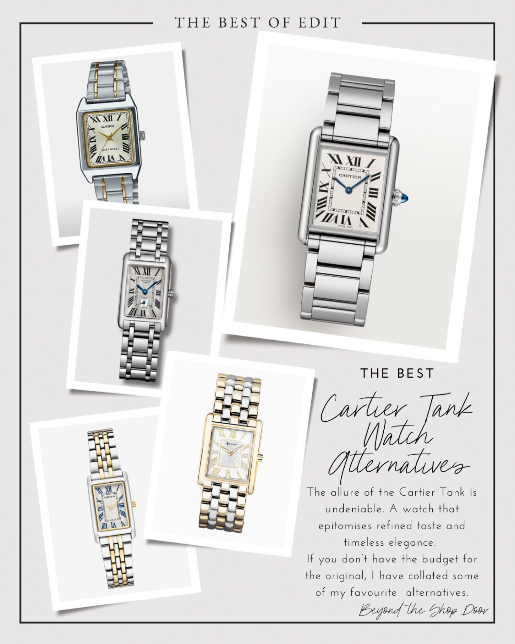 The Best Cartier Tank Watch Alternatives - Metal Watches

The allure of the Cartier Tank is undeniable. A watch that epitomises refined taste and timeless elegance. 

If you don’t have the budget for the original, I have collated some of my favourite  alternatives.


#LTKOver40 #LTKGiftGuide #LTKStyleTip