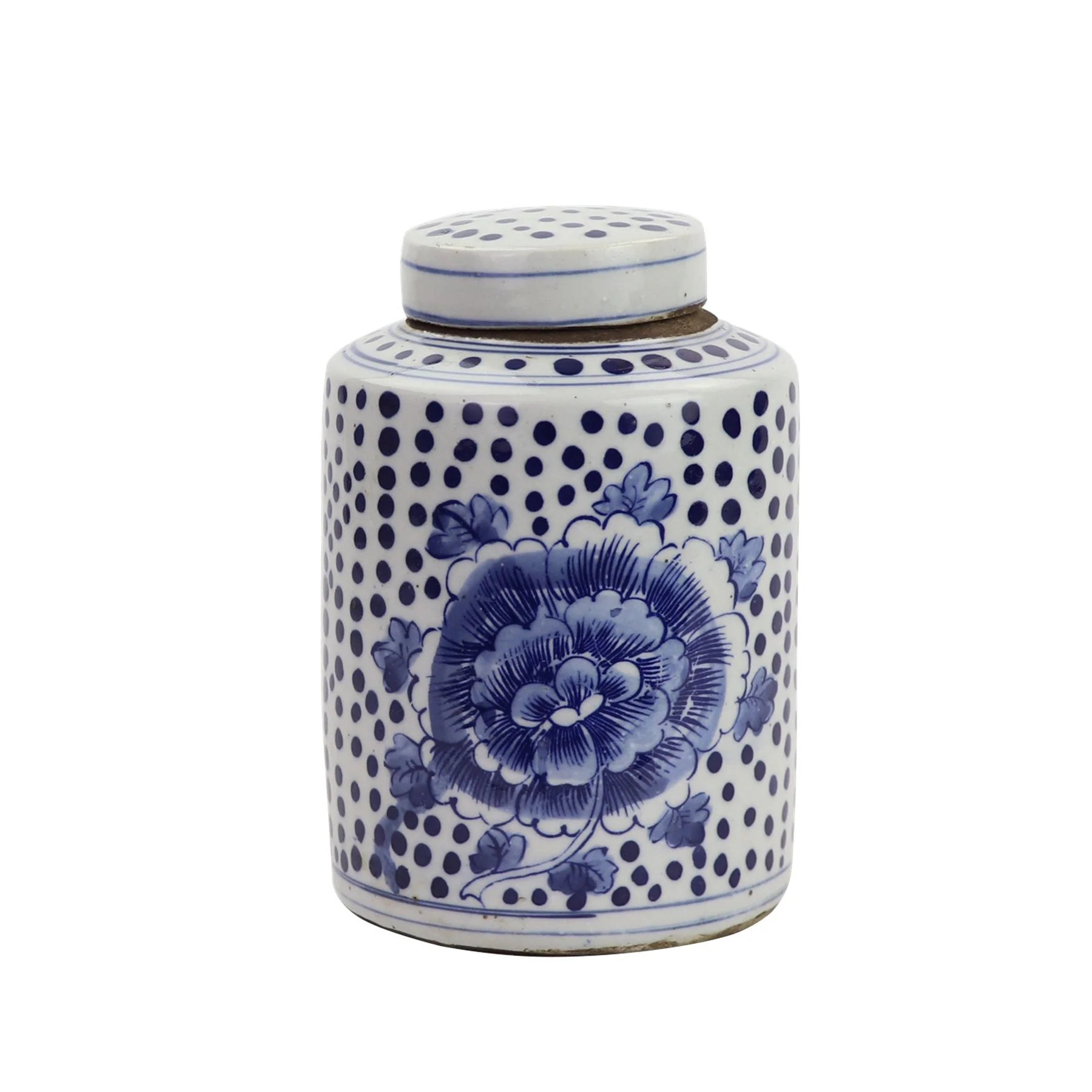 8 in H Blue And White Mini Tea Jar Peony Dots Small Porcelain | Overstock