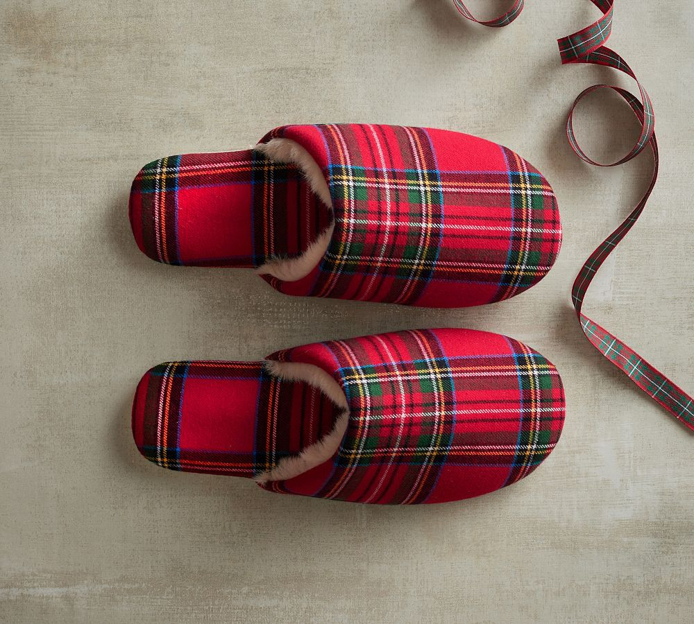 Stewart Plaid Yarn Dye Flannel Slippers | Pottery Barn (US)