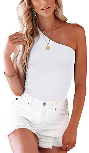 Adreamly Women's Sexy Sleeveless One Shoulder Back Cut Out Bodysuit Tank Top | Amazon (US)