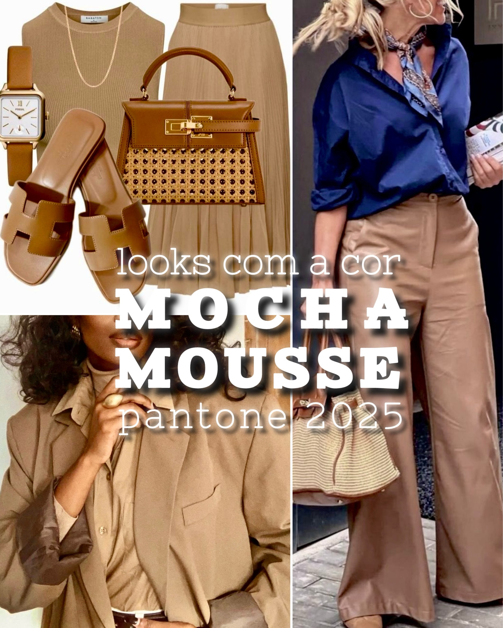 Mocha Mousse. 
A cor escolhida pela Pantone como a cor do ano de 2025.

Aquele tom de marrom “meio café com leite”, que transmite elegância, aconchego e sofisticação.

Apesar dessa definição, nem todas as pessoas curtem tons de marrons.

A vantagem dessa cor é que ela não é um marrom muito quente, ou seja, pode combinar muito mais com diferentes tons de pele.

Além disso, essa cor possui as suas próprias variações mais claras ou mais escuras.

E não é porque foi escolhida a cor do ano que necessariamente precisamos aderi-la com nossas combinações.

Mas mesmo para aquelas que não simpatizam tanto com ela, saiba que é uma excelente cor para se combinar com outras. 

Ela fica linda com o branco, o preto, os tons de azul, rosa e laranja. Só para citar alguns.

E se quiser experimentá-la, comece com uma bolsa, um sapato, um cinto ou use-a longe do rosto, como em saias e calças.

Mas se essa cor acertou em cheio o seu gosto, pode “se jogar de  cabeça”, pois ela está com tudo.

Inspire-se nesses modelos para montar lindos looks e mais do que estar na moda… simplesmente se sentir linda, confortável e confiante!

#LTKmidsize #LTKmodamodesta #LTKplussize