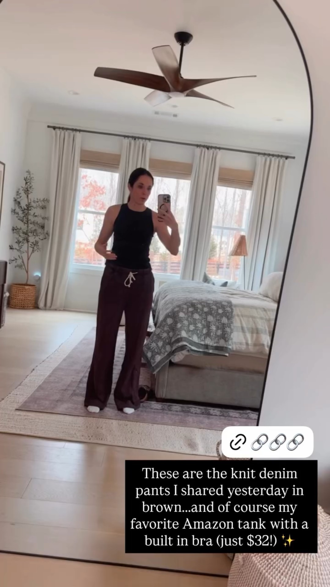 These are the knit denim pants I shared yesterday in brown…..and of course my favorite Amazon tank with a built in bra (just $32!) ✨