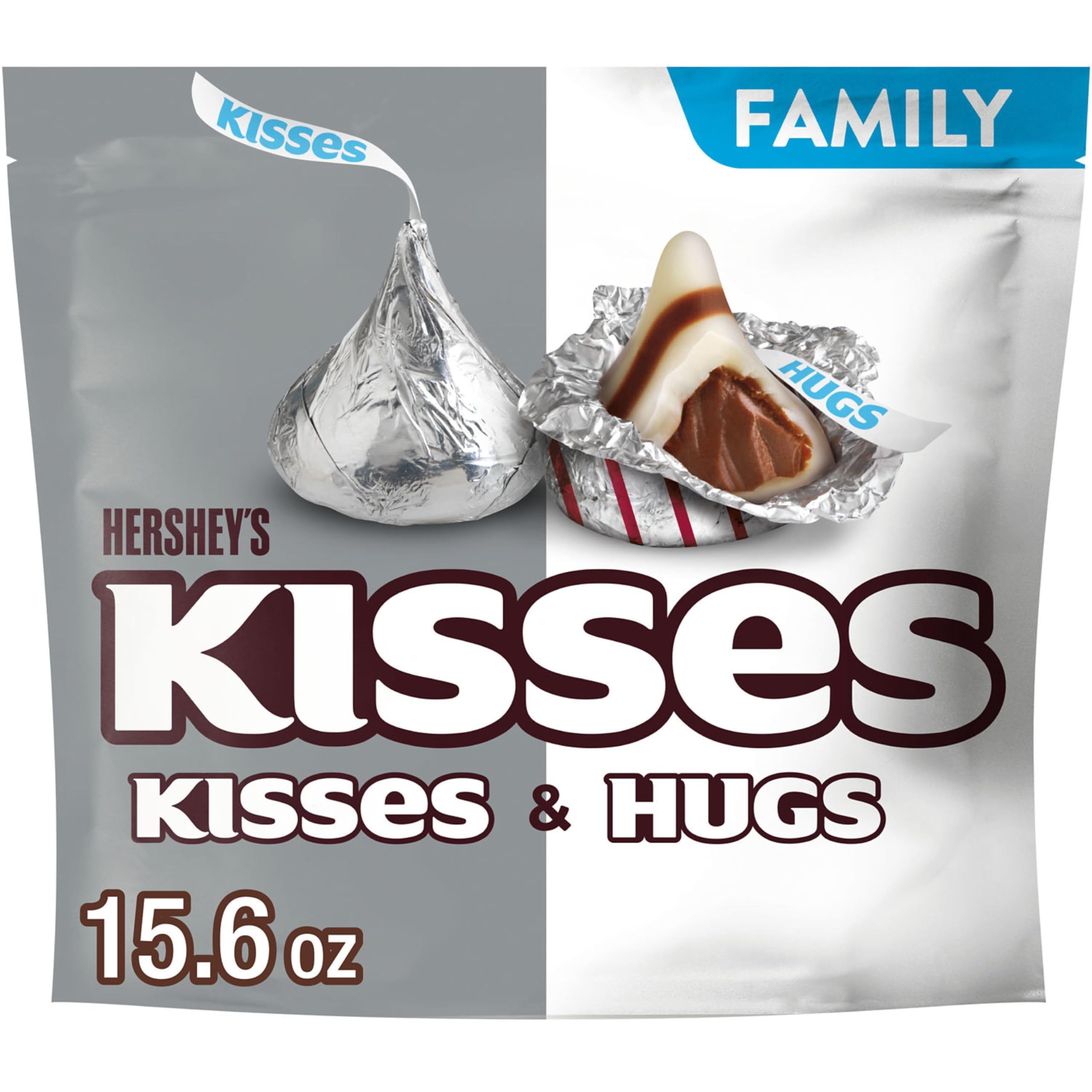 HERSHEY'S HUGS & KISSES Milk Chocolate and White Creme Candy Family Pack, 15.6 oz | Amazon (US)