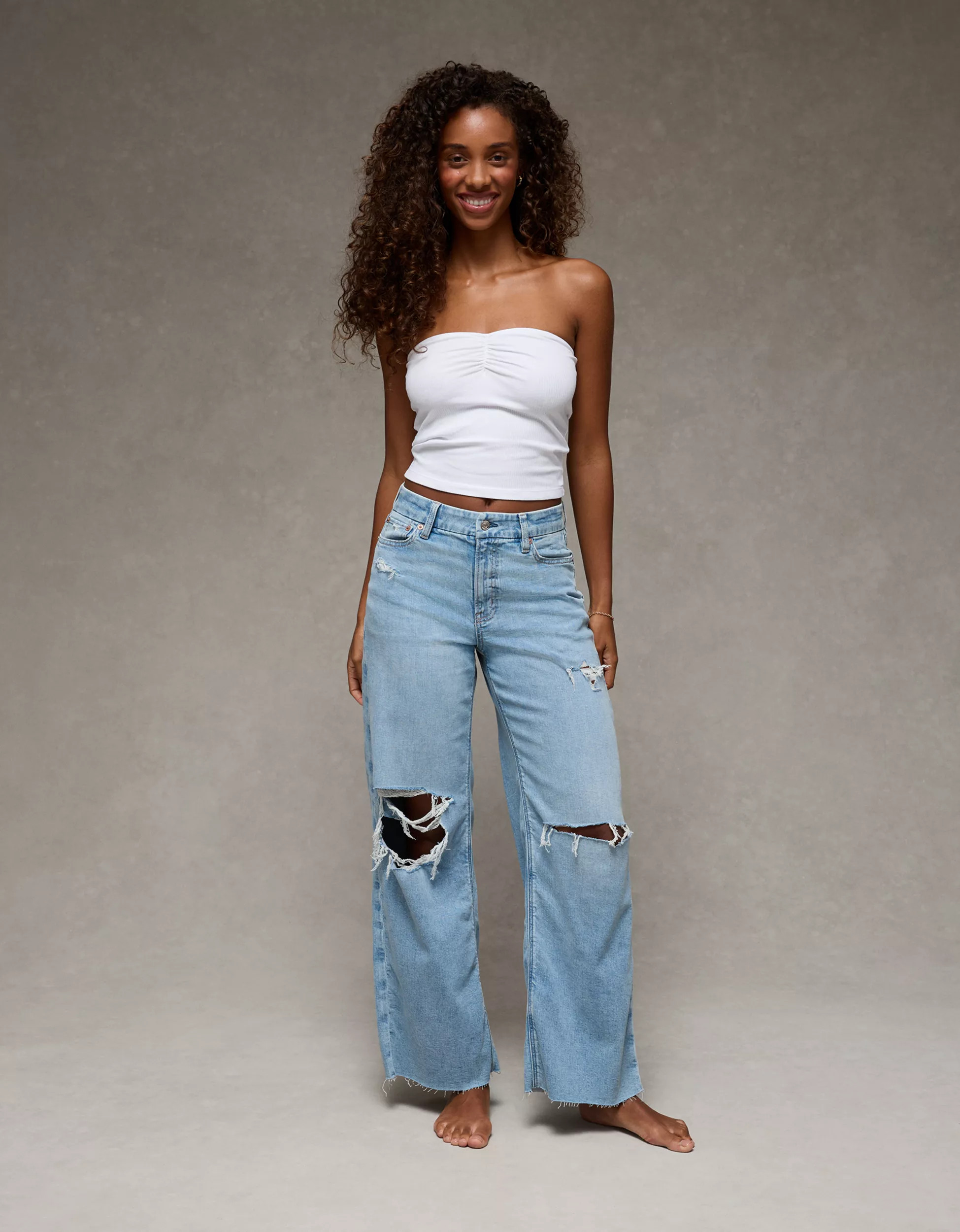 AE Dreamy Drape Stretch Curvy Super High-Waisted Baggy Wide-Leg Jean | American Eagle Outfitters (US & CA)