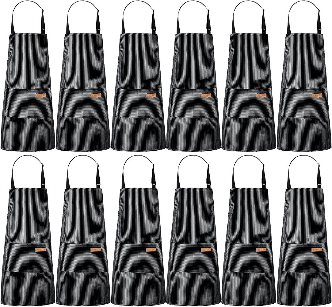 Handepo 12 Pcs Cotton Aprons for Women Men with Pockets Soft Adjustable Bib Stripe Aprons for Coo... | Amazon (US)