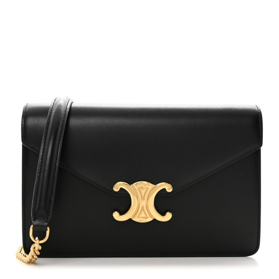 Shiny Calfskin Triomphe Margo Wallet on Chain Black | FASHIONPHILE (US)