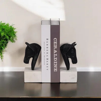 Bookends Metal & Marble Sculpted Horse Head Design 3x3x7" Black/White Modern Decor for Home Office Living Room - Set of 2 | Wayfair North America