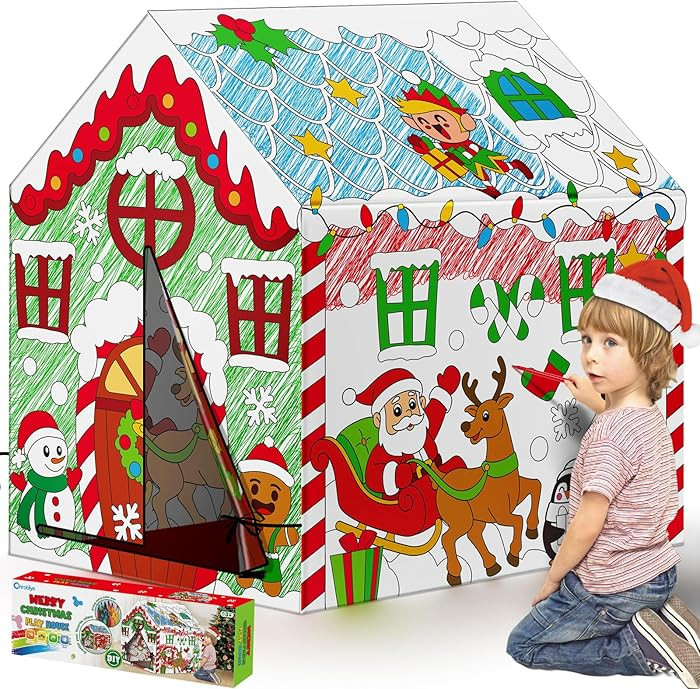 Cinrobiye Christmas Playhouse Color Tent Huge Gingerbread House DIY Coloring in Playhouse Large A... | Amazon (US)