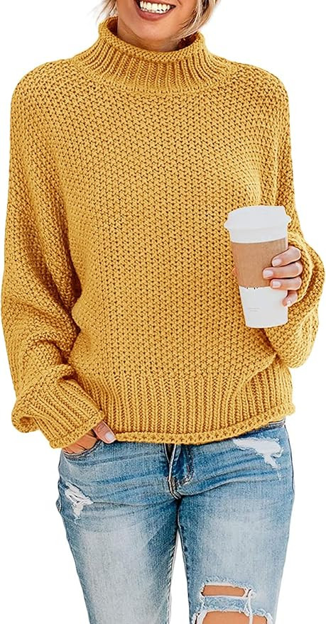 ZESICA Women's Turtleneck Batwing Sleeve Loose Oversized Chunky Knitted Pullover Sweater Jumper T... | Amazon (US)