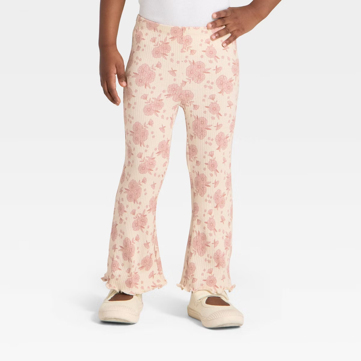 Toddler Girls' Floral Ribbed Flare Leggings - Cat & Jack™ Beige 2T | Target
