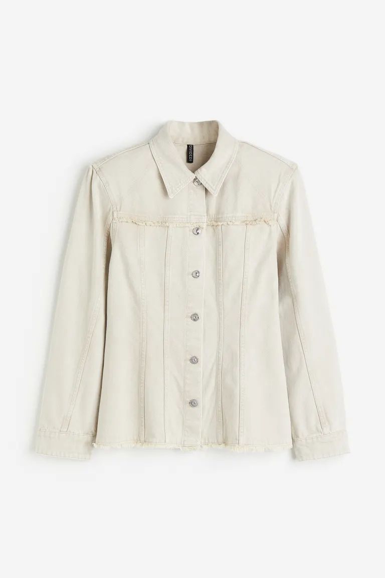 Shoulder-pad denim jacket - Light beige - Ladies | H&M GB | H&M (UK, MY, IN, SG, PH, TW, HK)