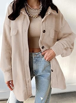 VICHYIE Womens Corduroy Shacket Blouses Button Down Shirts Pocket Long Sleeves Tops Jacket Coats | Amazon (US)