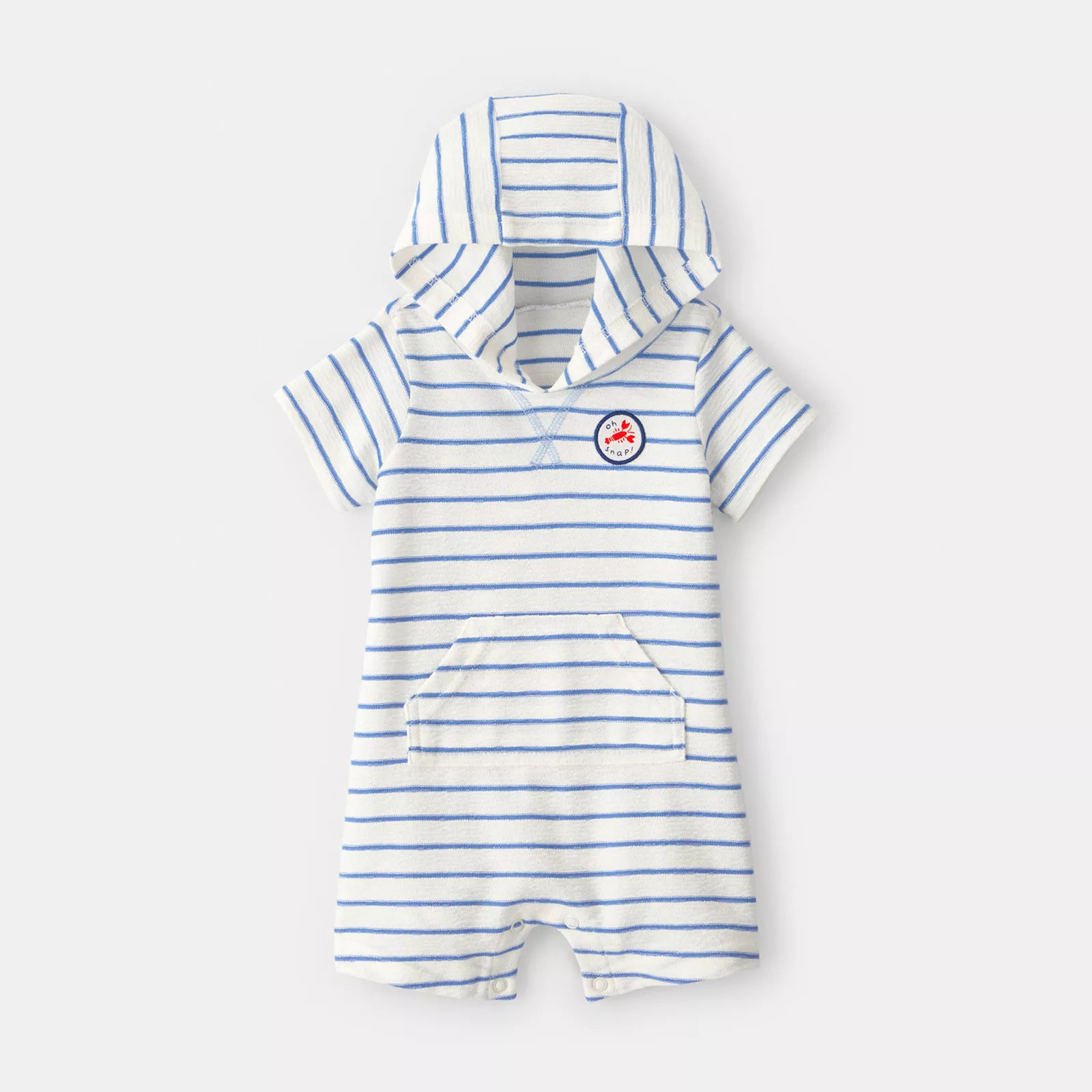 Baby Boy Carter's 'Oh Snap!' Lobster Stripe Short-Sleeve Hooded Romper, Boy's, Size: 12 Months, Red | Kohl's