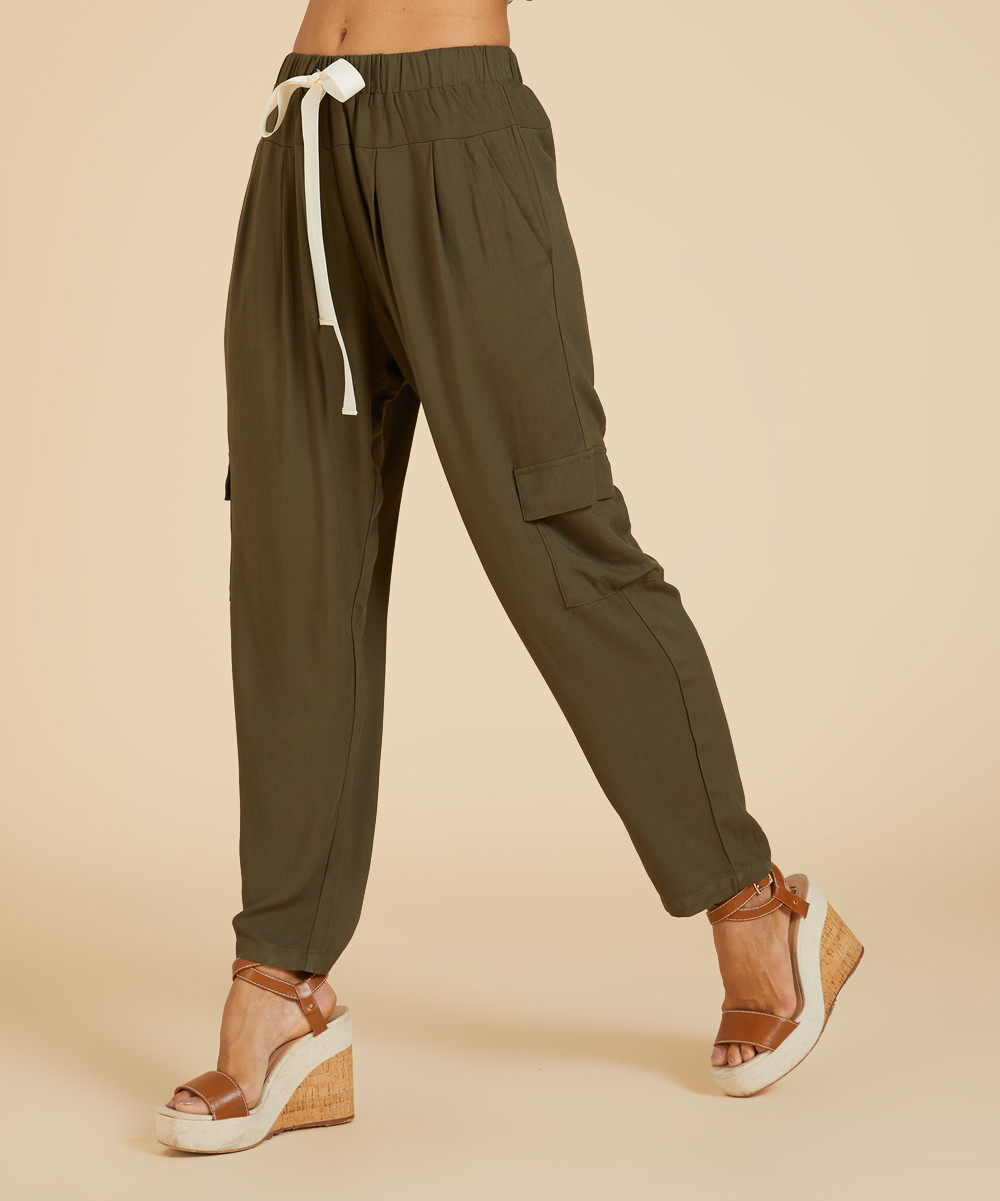 Suzanne Betro Weekend Women's Casual Pants 101OLIVE - Olive Cargo Crop Pants - Women | Zulily