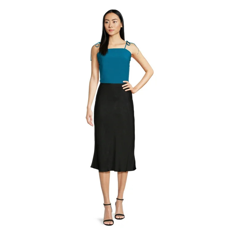Time and Tru Women's Satin Midi Skirt with Side Slit, Sizes XS-XXXL | Walmart (US)