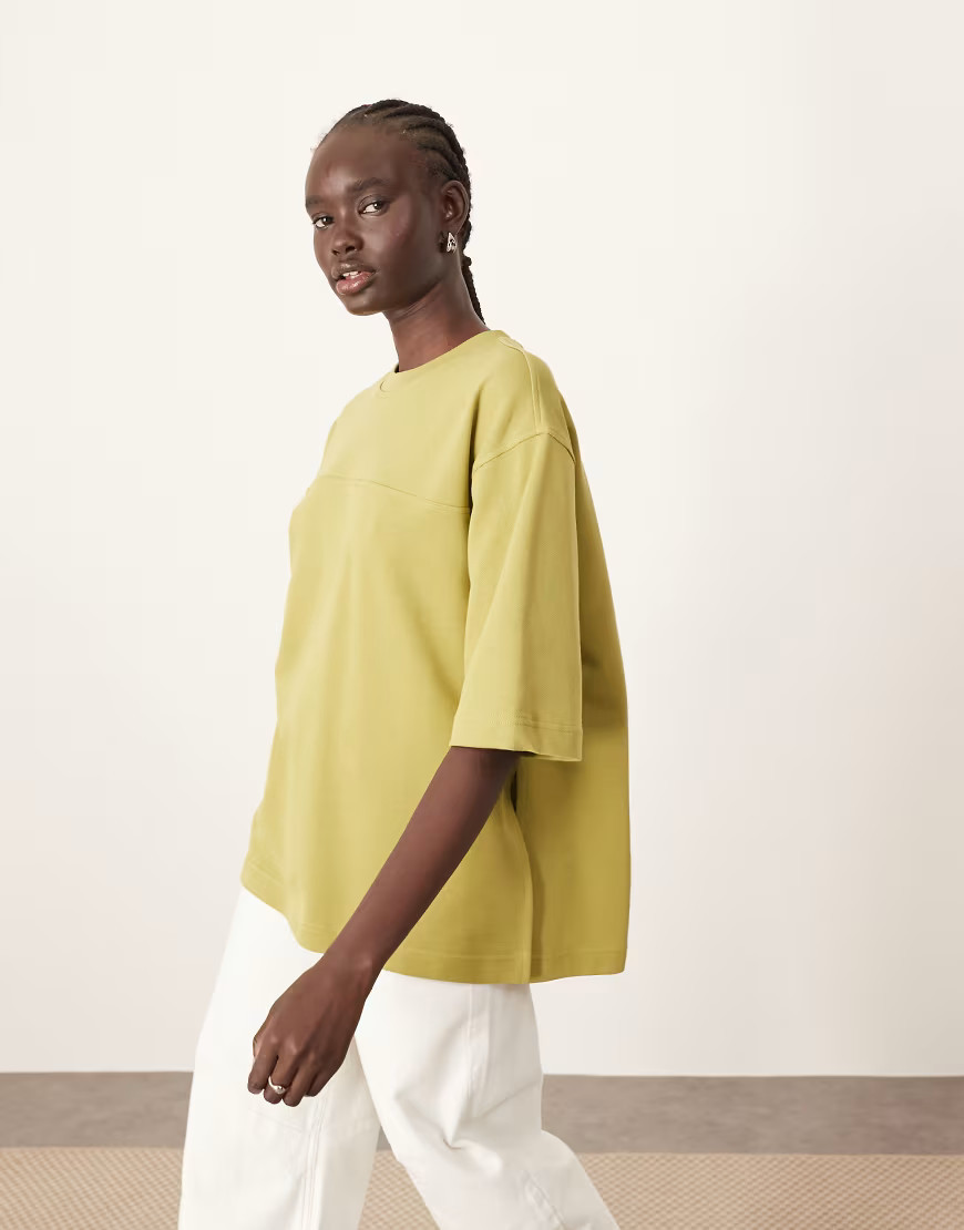 ARRANGE seam detail heavy weight oversized t-shirt in olive green | ASOS (Global)
