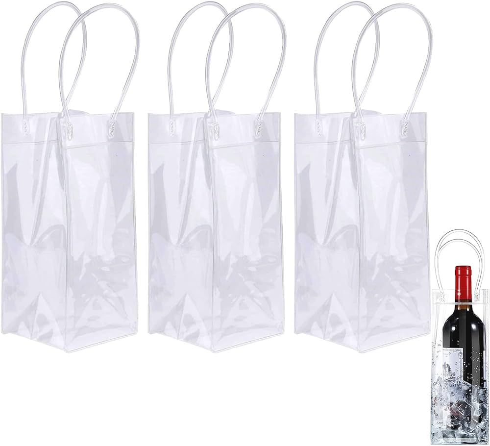WAONIQ Ice Wine Bag, Portable Collapsible Clear Wine Pouch, Clear PVC Gift Bags with Handles for ... | Amazon (US)
