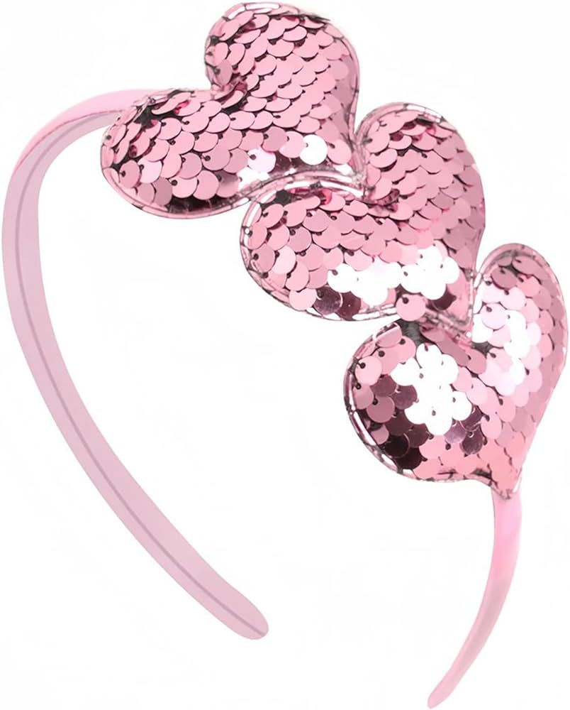 TIMMOKO Headband Valentine's Day Headband Glitter Heart Shape Hair Band Sequin Pink Heart Head Ha... | Amazon (US)