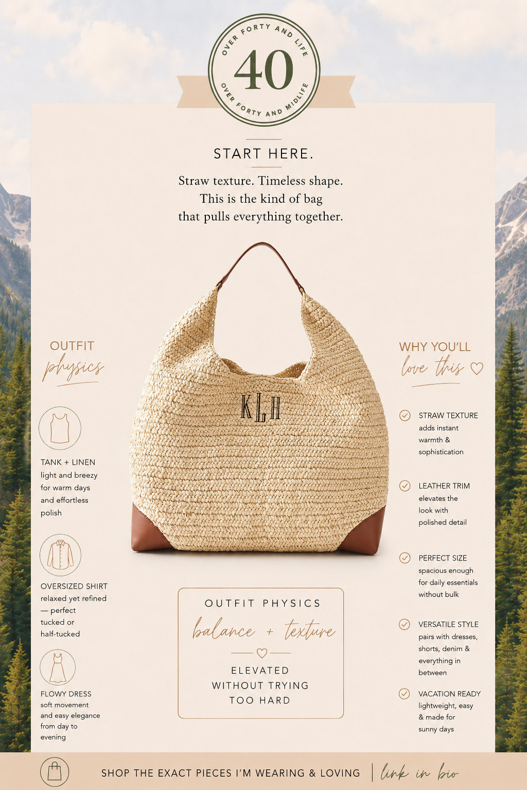  ✨Tap the bell, save and ❤️ for over 40 fashion, midlife style, midsize fashion and luxury looks for less. 

The bag making simple summer outfits look expensive. 🤍

You know those pieces that quietly pull everything together?

This is one of them.

The texture adds interest.
The shape feels effortless.
The neutral color works with everything from linen pants to denim shorts to your favorite summer dress.

It’s the kind of bag that makes an outfit look intentional without trying too hard.

✨ Outfit Physics™
Lift • Balance • Elevate

Because sometimes the difference between getting dressed and looking polished is one great accessory.

Midlife-approved.
Vacation-ready.
Summer-ready.

👑 Helping you look good, feel good! — Lindsey Denver 🤍 
Check back daily for belly-friendly style, confidence, and Outfit Physics.


#MidlifeStyle #Over40Fashion #Over50Style #MidsizeFashion #SummerStyle #RaffiaBag #NeutralStyle #EffortlessStyle #OutfitPhysics #LookGoodFeelGood
 

 #LTKOver40 #LTKMidsize #LTKPlusSize