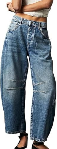 Barrel Jeans Women Trendy Low Waisted Wide Leg Barrel Jeans Baggy Vintage Wide Leg Mid Rise Barrel Jeans | Amazon (US)