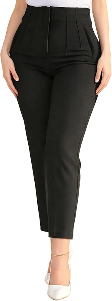 Womens Straight Leg Pants 2025 High Waisted Stretchy Business Casual Work Pants Dress Office Trou... | Amazon (US)