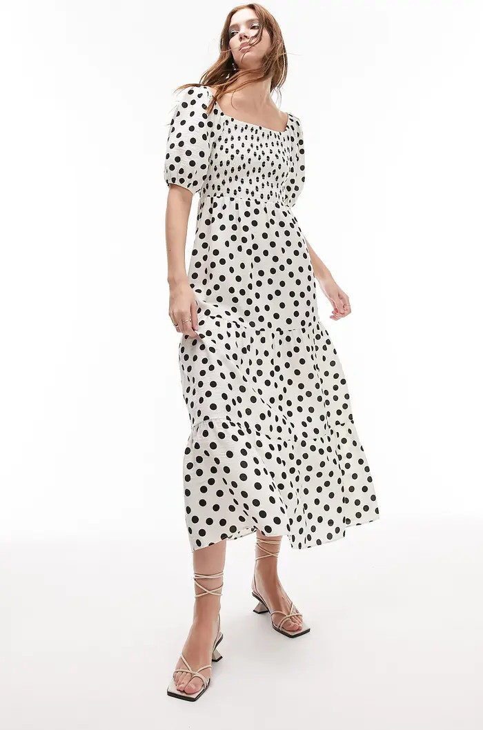 Polka Dot Smocked Lace-Up Back Dress | Nordstrom