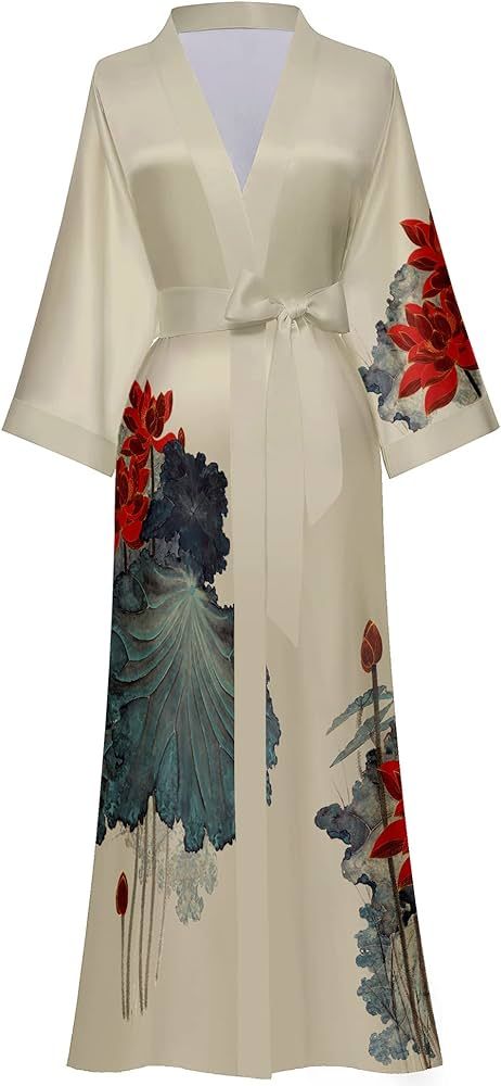 Women's Long Silk Robes Long Satin Robes Long Kimono Robes Floral Silky Bathrobes Dressing Gown, ... | Amazon (US)